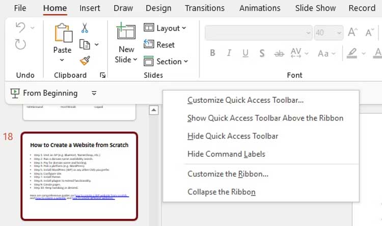 Customize Quick Access Toolbar