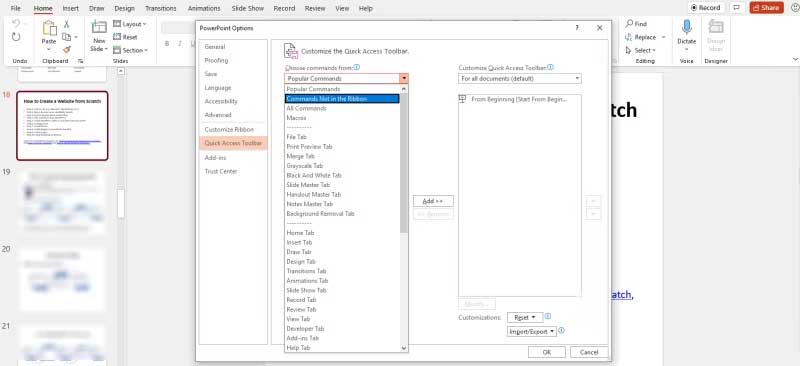 Chọn lệnh trong PowerPoint
