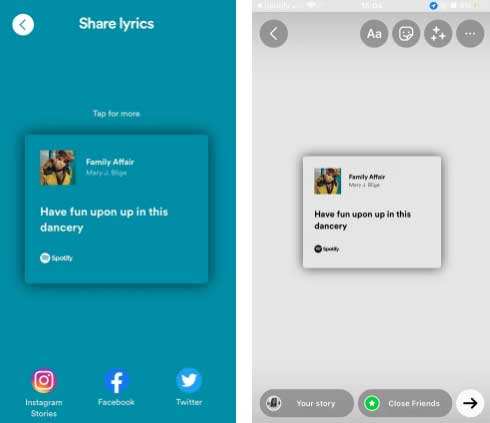 Chia sẻ lời bài hát từ Spotify lên Instagram