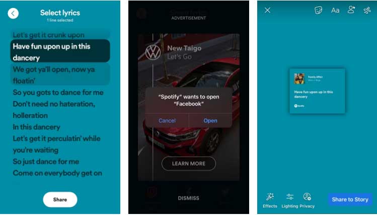 Chia sẻ lời bài hát từ Spotify lên Facebook