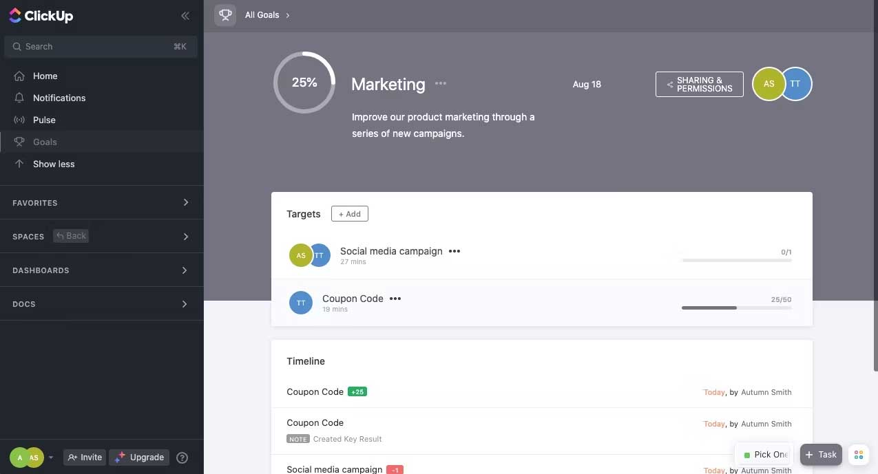 ClickUp giúp bạn lên mục tiêu chi tiết