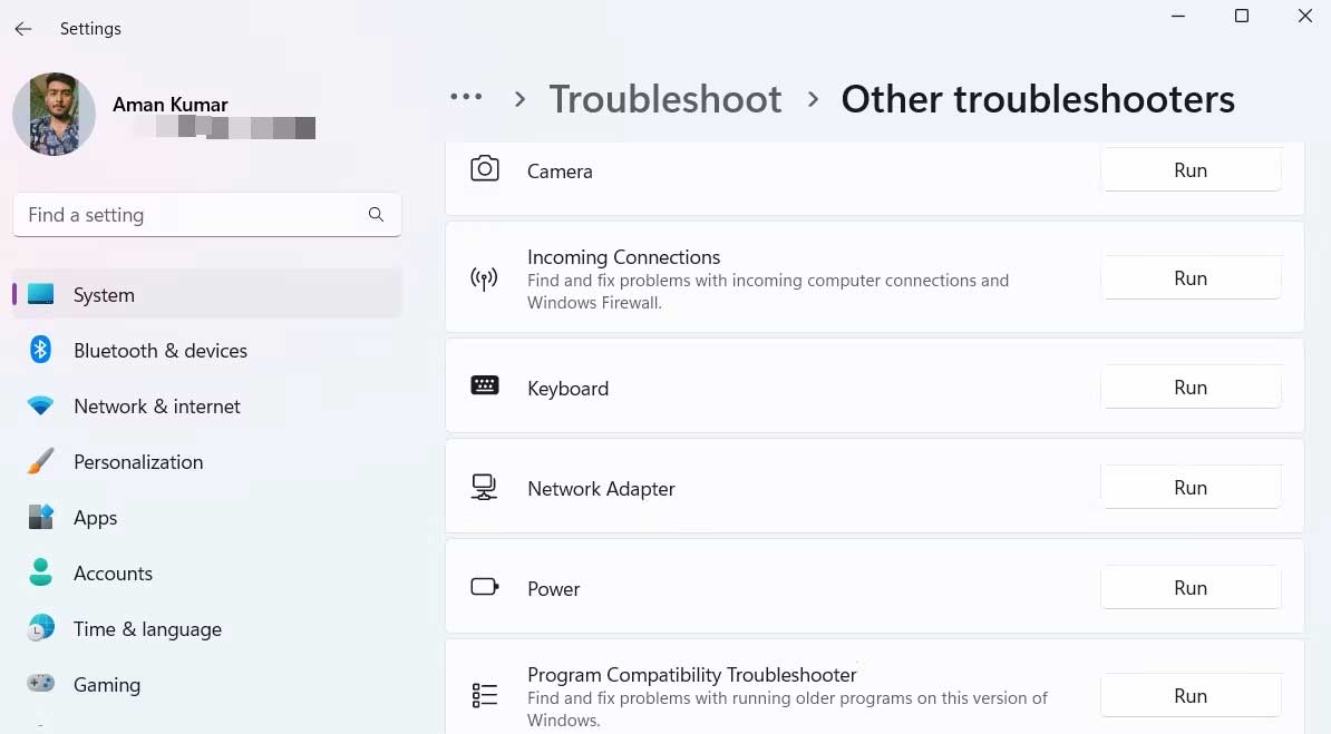Dùng trình khắc phục sự cố