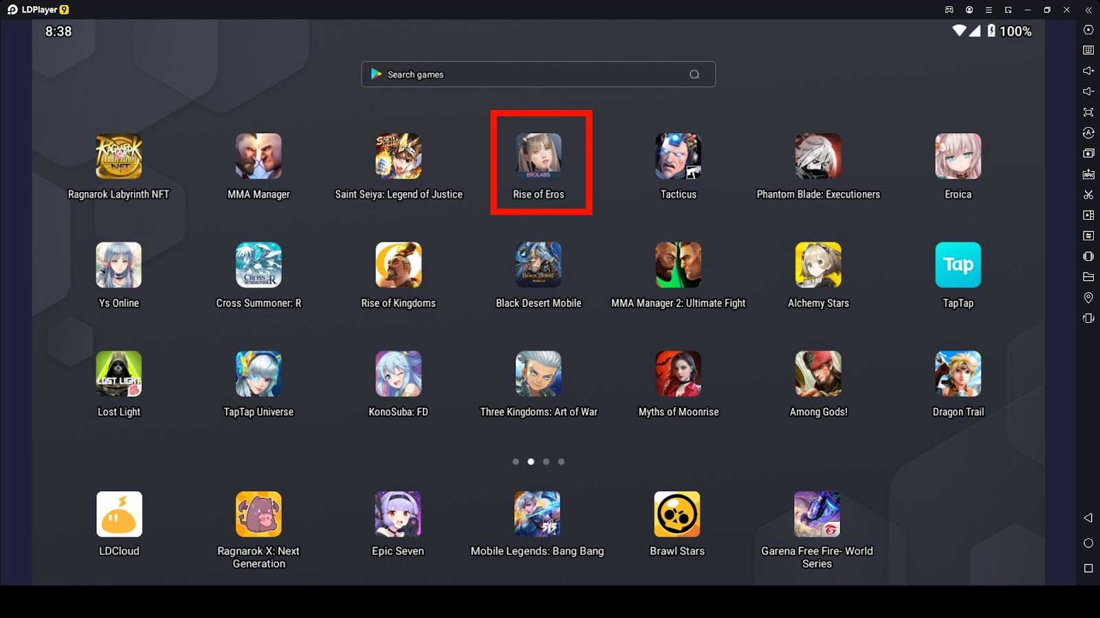 Rise of Eros trên trình giả lập Android