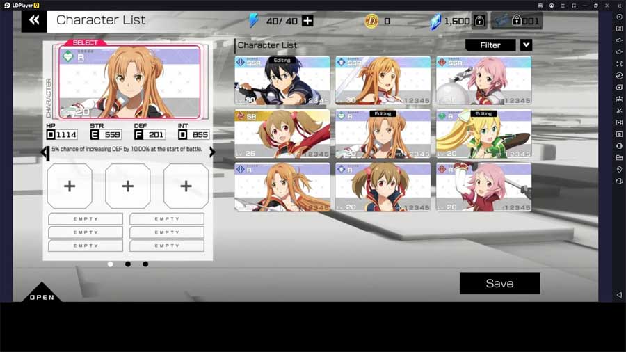 Tùy chỉnh nhân vật trong Sword Art Online Variant Showdown 