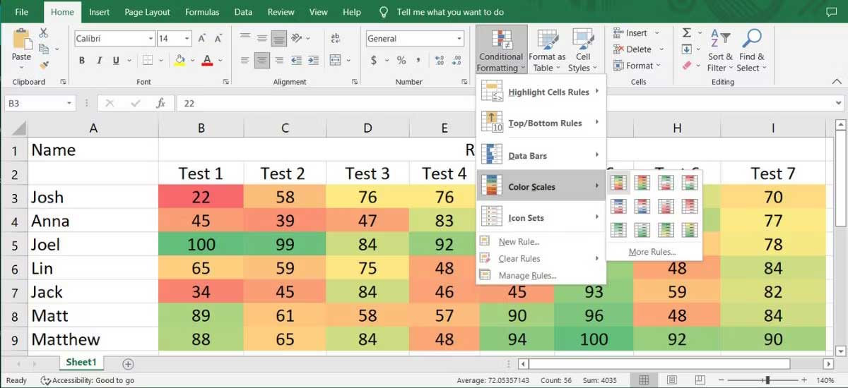 Tạo bản đồ nhiệt trong Excel