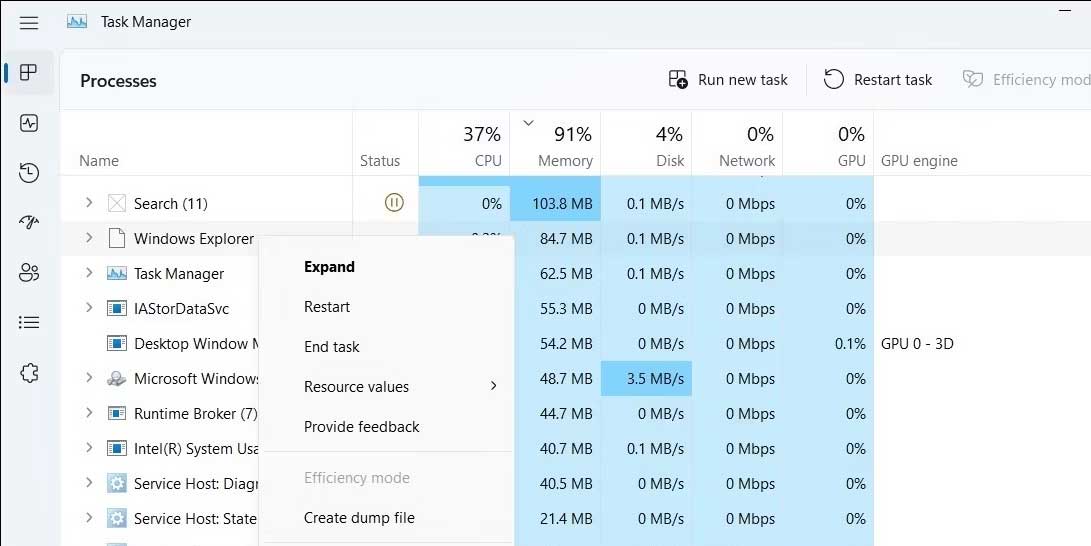 Khởi động lại Windows Explorer