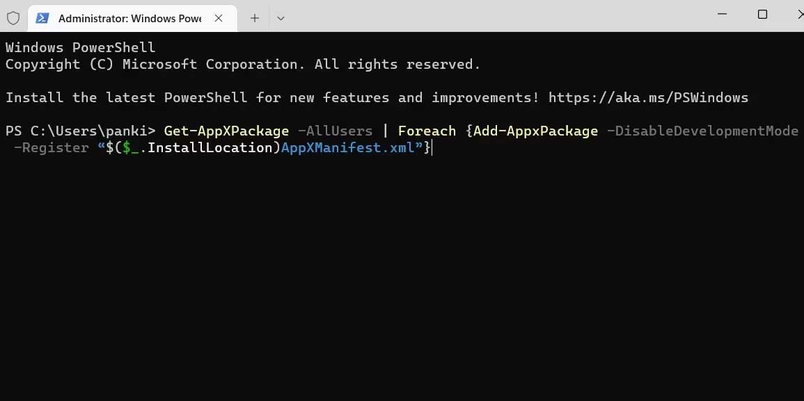 Đăng ký lại taskbar qua PowerShell