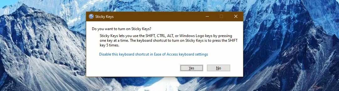 Dùng phím Shift bật Sticky Key