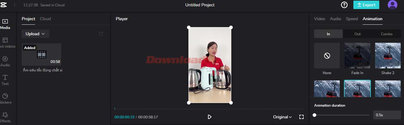 <p>Bảng bên phải cạnh Player là các công cụ chỉnh sửa video, âm thanh, tốc độ và cả hiệu ứng. Phần Animation