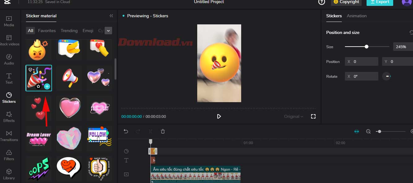 <p>Ngoài ra, bạn có thể chèn thêm các hiệu ứng đặc biệt khác ở phần Effects hoặc nhãn dán tại phần Stickers
