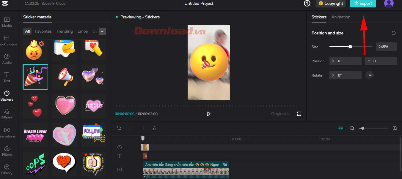 <p>Sau khi đã hoàn tất chỉnh sửa mong muốn. Nhấn nút <strong>Export </strong>để xuất video.</p>