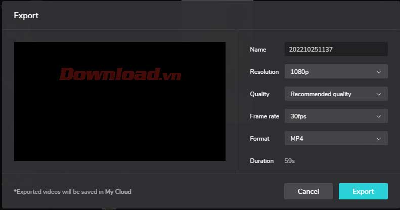 <p>Thay đổi tên clip và chỉnh các cài đặt xuất như ý muốn, rồi click <strong>Export</strong>.</p>