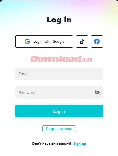 <p>Nhấn link <strong>Sign Up </strong>ở phía dưới bảng đăng nhập để đăng ký tài khoản CapCut.</p>