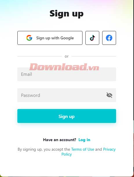 <p>Nhập thông tin bao gồm email và mật khẩu cho tài khoản CapCut, rồi click nút <strong>Sign Up</strong>.</p>