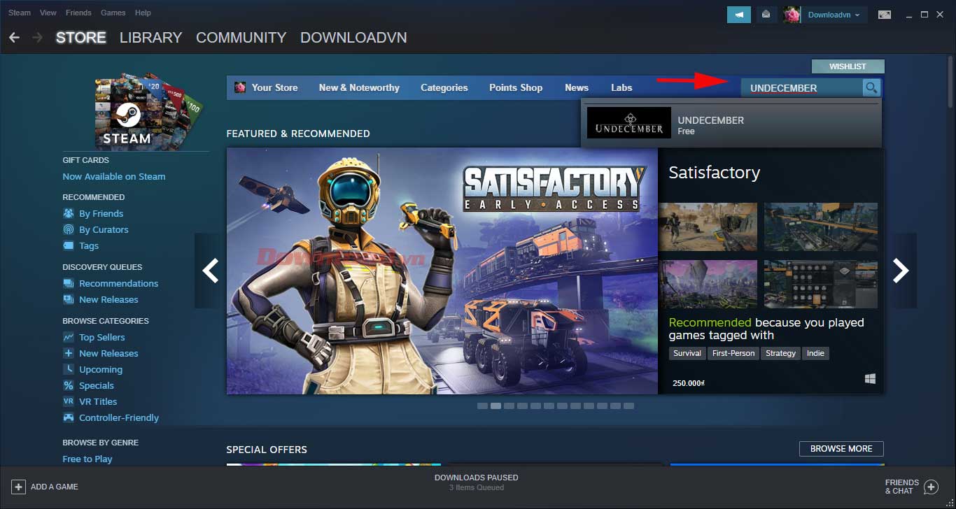 <p>Tới Store và nhập <strong>UNDECEMBER </strong>vào trường tìm kiếm. Click vào kết quả tương ứng hiện