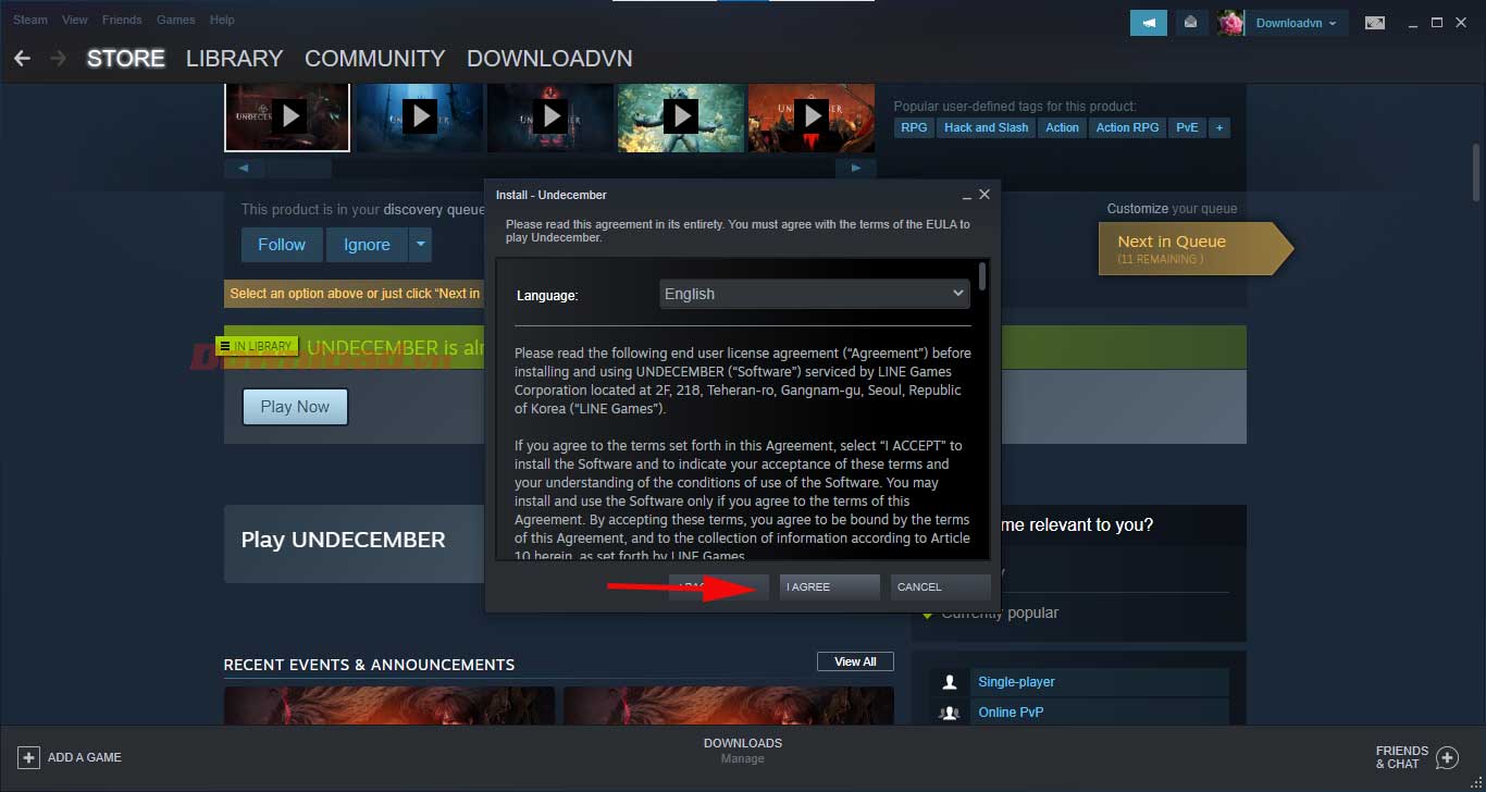 <p>Click <strong>I AGREE </strong>để đồng ý với thỏa thuận và điều kiện chơi game.</p>