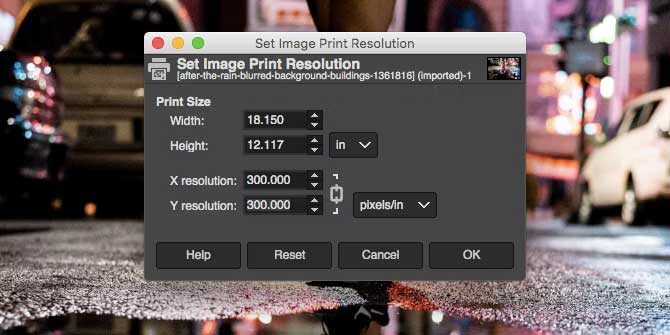 Sửa DPI trong GIMP