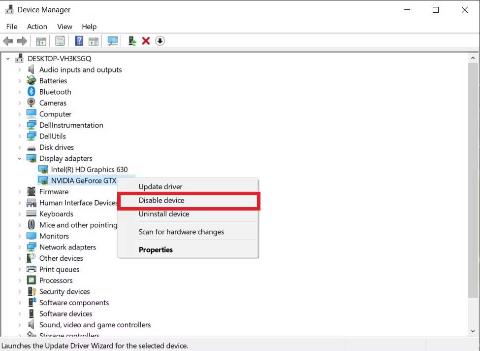 Tắt thiết bị NVIDIA