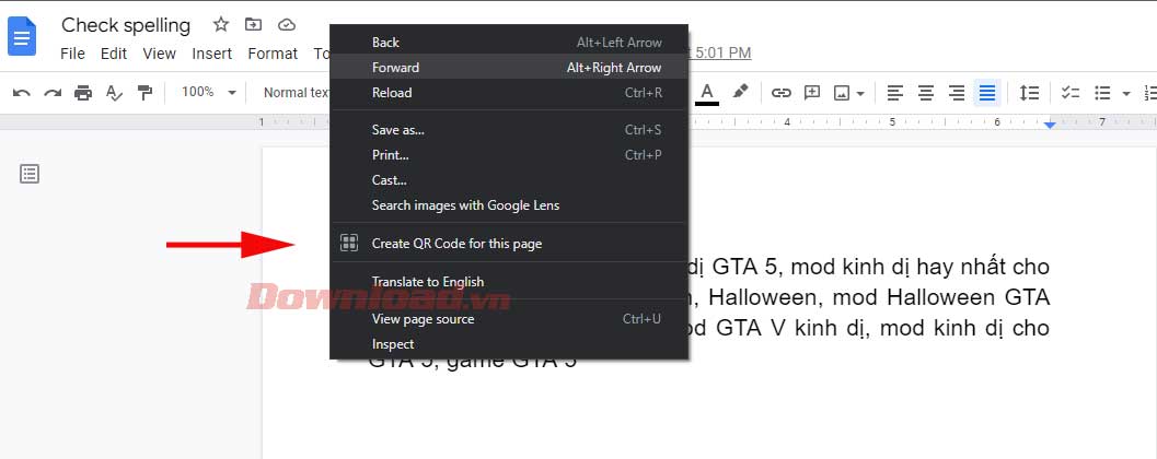 Click chuột phải vào thanh công cụ trên Google Docs