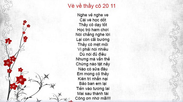 Bài vè về thầy cô 20/11 bằng hình ảnh
