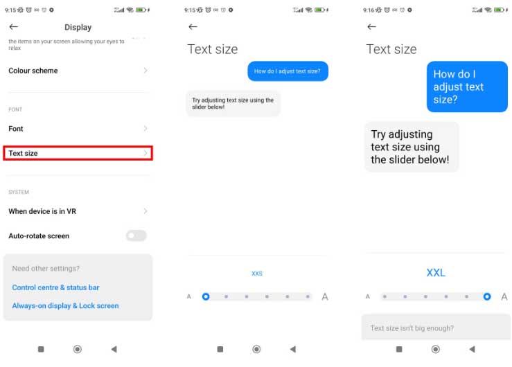 Kích thước font trên Xiaomi