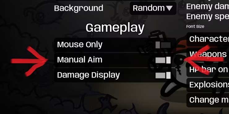 Kích hoạt Manual Aim trong game Brotato