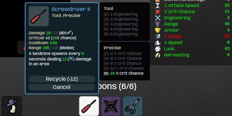 Vũ khí trong game Brotato