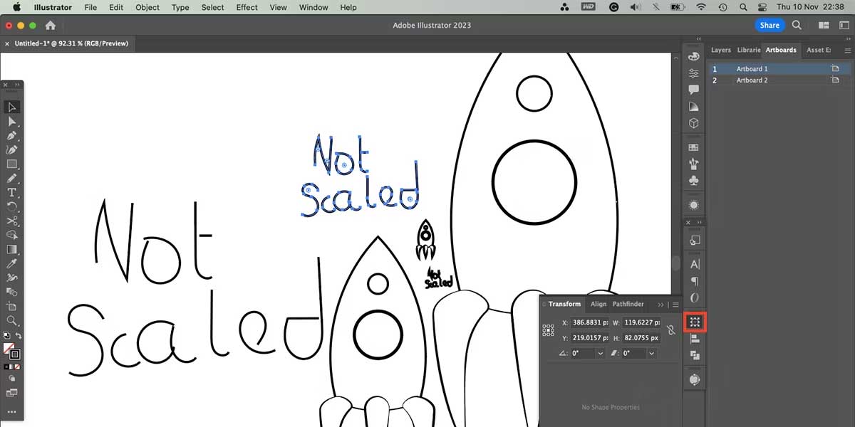 Chỉnh kích thước đường nét theo tỷ lệ trong AI