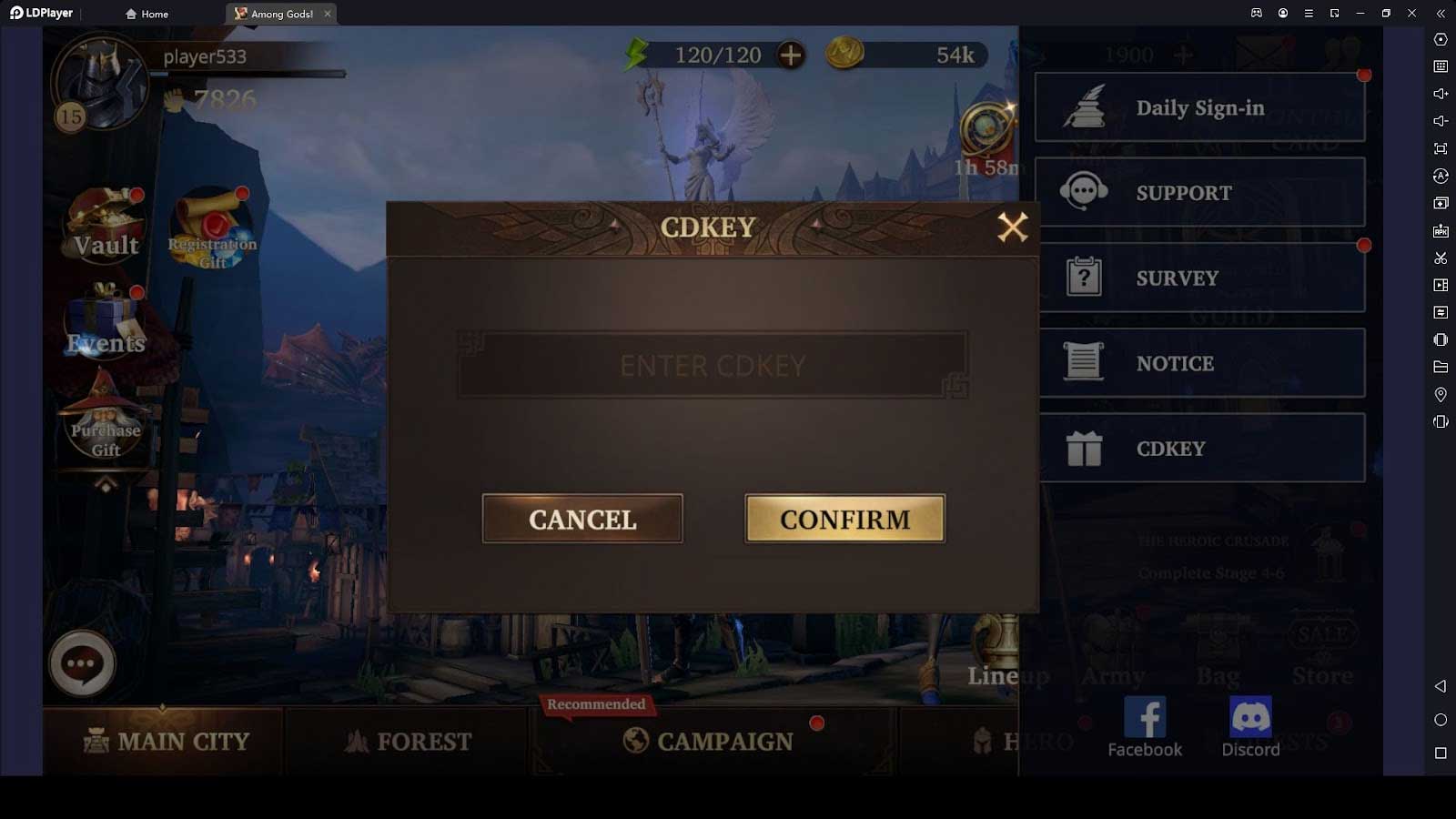 Nhập code Among Gods