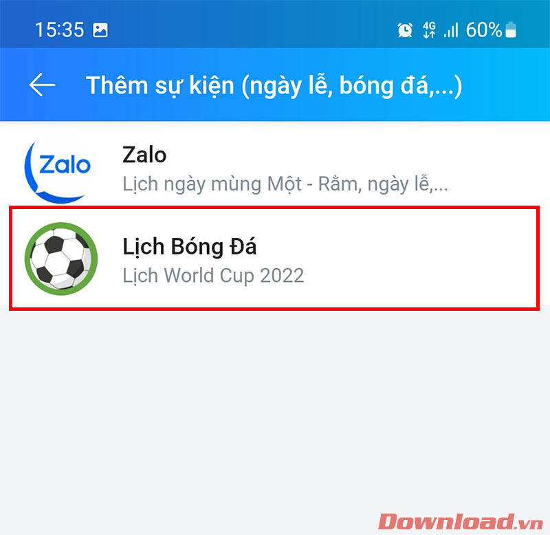  lịch thi đấu World Cup 2022 trong Zalo