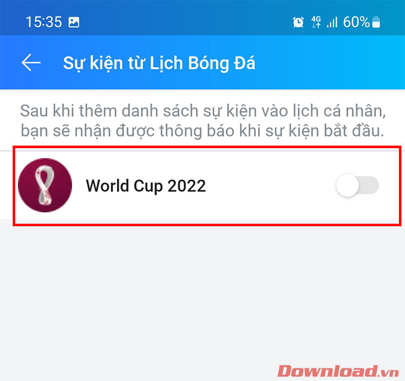  lịch thi đấu World Cup 2022 trong Zalo