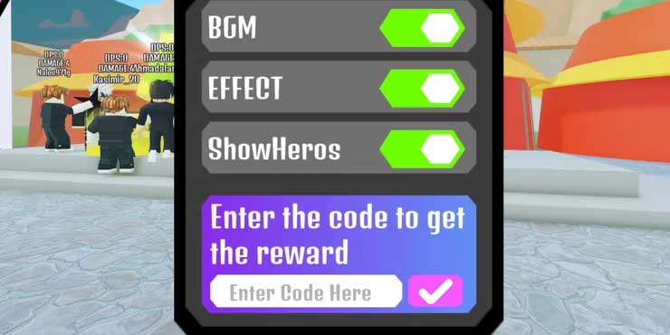 Cửa sổ nhập code Anime Clicker Fight