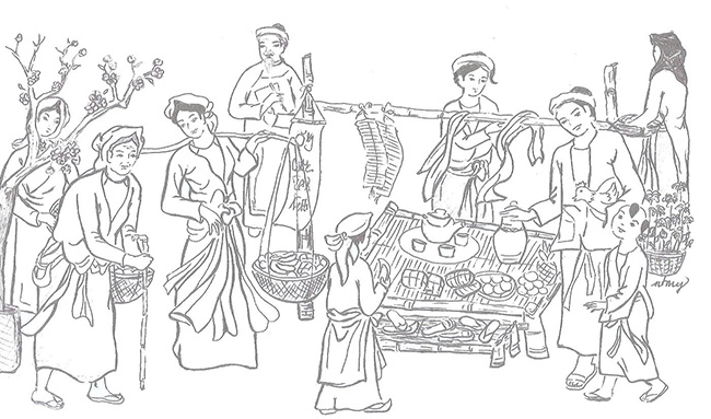 Tranh tô màu chợ xuân