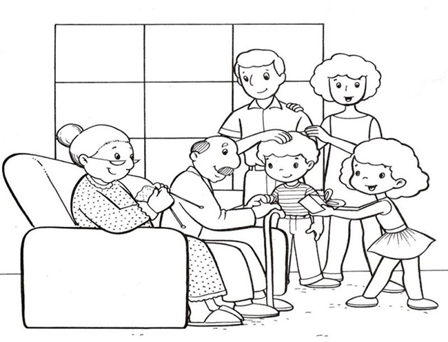 Tranh tô màu chúc Tết ông bà