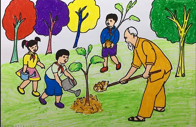 Tranh vẽ Bác Hồ và thiếu nhi