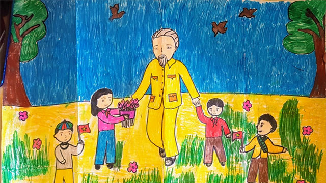 Tranh vẽ Bác Hồ và thiếu nhi