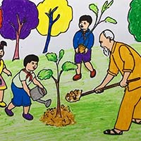 Tranh vẽ Bác Hồ và thiếu nhi