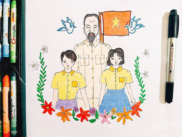 Tranh vẽ Bác Hồ và thiếu nhi
