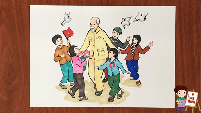 Tranh vẽ Bác Hồ và thiếu nhi