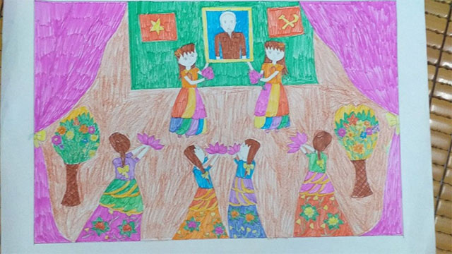 Tranh vẽ Bác Hồ và thiếu nhi