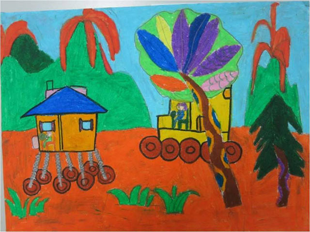 Tranh vẽ ngôi nhà biết đi