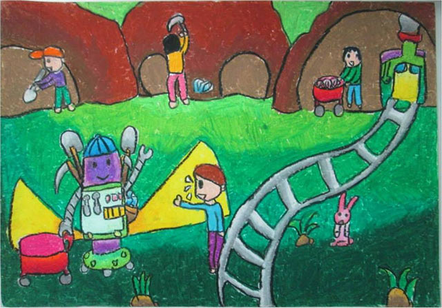 Tranh vẽ Robot thợ mỏ