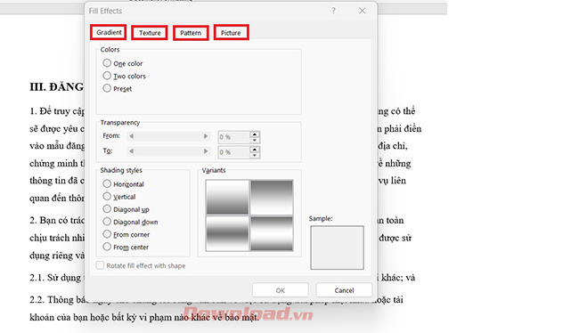 Chèn hình nền trong suốt trong Word
