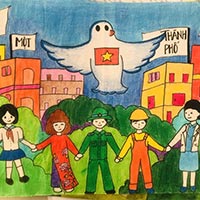 Mẫu tranh vẽ Em yêu Hà Nội - thành phố vì hòa bình 2025
