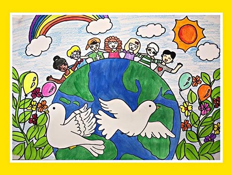 Mẫu tranh vẽ Em yêu Hà Nội - thành phố vì hòa bình 2023