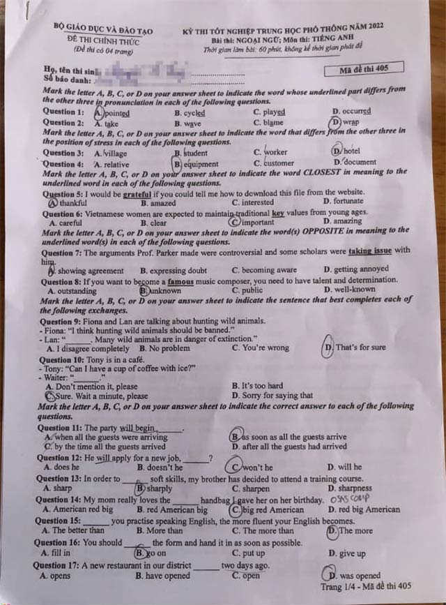 Đề Tiếng Anh THPT Quốc gia 2023