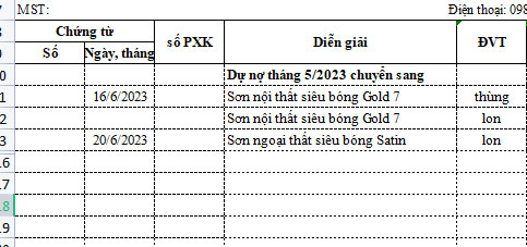 Giao diện file Excel của bạn