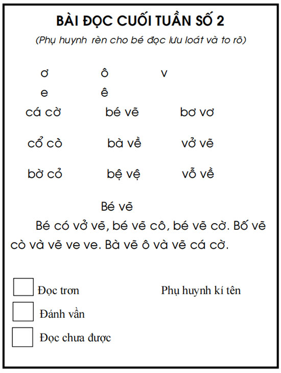 Bài đọc cuối tuần lớp 1