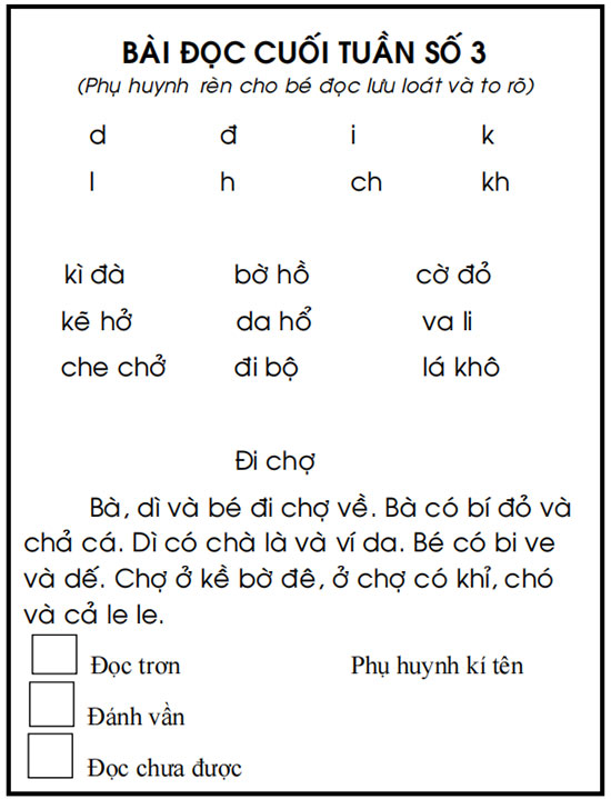 Bài đọc cuối tuần lớp 1