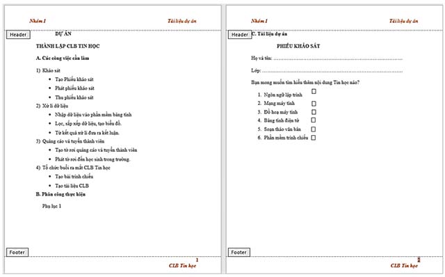 Tạo đầu trang, chân trang cho văn bản